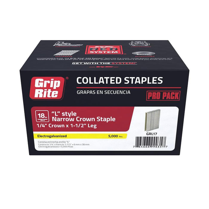 Narrow Crown Finishing Staples L-Style 1/4 in. x 1-1/2 in. 18-Gauge Electrogalvanized Adhesive Collated (5000 per Box)