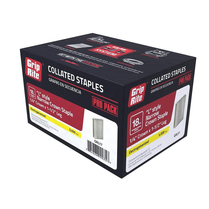 Narrow Crown Finishing Staples L-Style 1/4 in. x 1-1/2 in. 18-Gauge Electrogalvanized Adhesive Collated (5000 per Box) — view 2