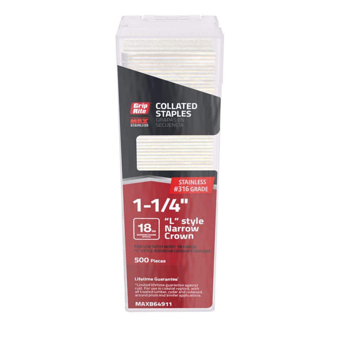 Narrow Crown Finishing Staples L-Style 1/4 in. x 1-1/4 in. 18-Gauge Stainless Steel Adhesive Collated (500 per Box)