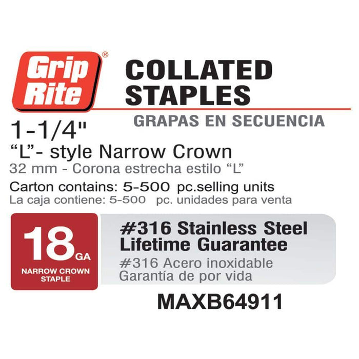 Narrow Crown Finishing Staples L-Style 1/4 in. x 1-1/4 in. 18-Gauge Stainless Steel Adhesive Collated (500 per Box) — view 2