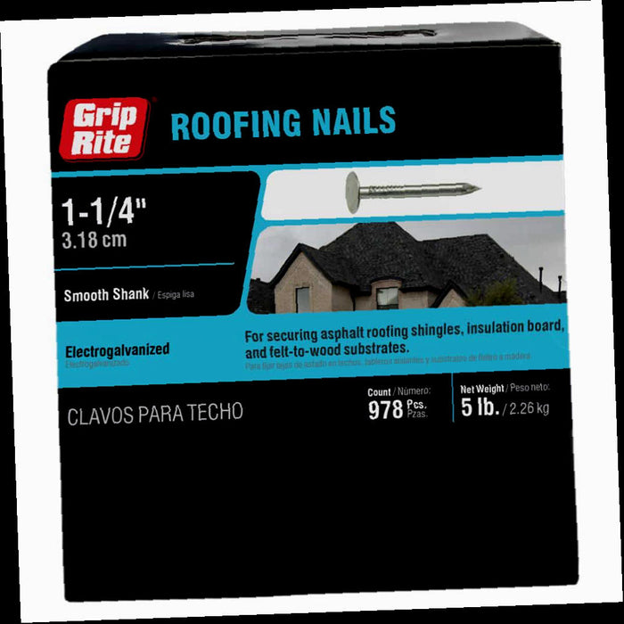 Roofing Nails ElectroGalvanized Steel 11 x 1-1/4 in. (5 lbs.-Pack)