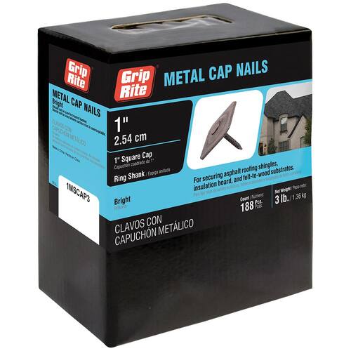 Roofing Nails Metal Square Cap #12 x 1 in. 188 pcs