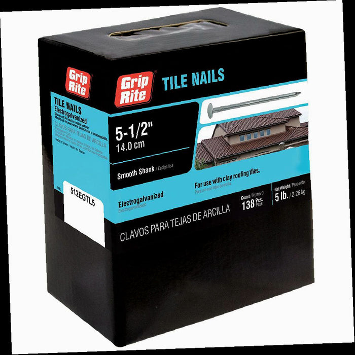 Steel Tile Nails Electro-Galvanized 5 lb.-Pack #8 x 5-1/2 in.