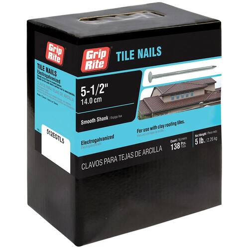 Steel Tile Nails Electro-Galvanized  #8 x 5-1/2 in. 5 lb