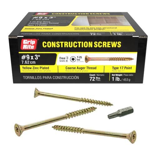 怪木 Wood Screw #9 x 3 in. Bugle Head Torx Yellow Zinc-plated (72-Pack)
