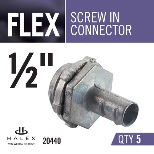 Flexible Metal Conduit (FMC) Screw-In Connector Standard Fitting 1/2 in. (5-Pack)