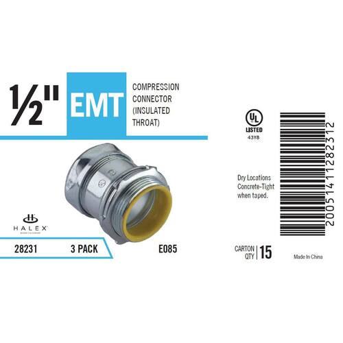 Electrical Metallic Tube (EMT) Compression Connectors with Insulated Throats 1/2 in. (3-Pack) Male