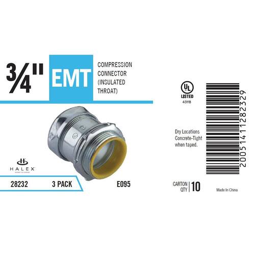 Electrical Metallic Tube (EMT) Compression Connectors with Insulated Throats 3/4 in. (3-Pack) Male