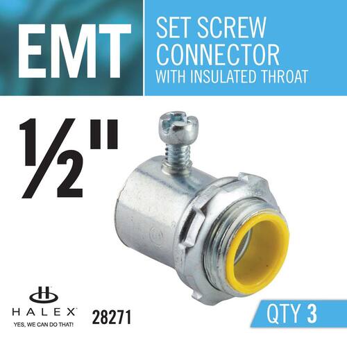 Electrical Metallic Tube (EMT) Set-Screw Connectors with Insulated Throats 1/2 in. (3-Pack) Male