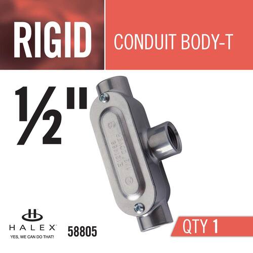 Rigid Type T Threaded Conduit Body with Cover and Gasket 1/2 in.