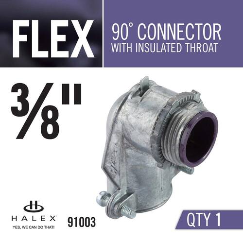 Flexible Metal Conduit (FMC) Connector with Insulated Throat 3/8 in. 90-Degree Male