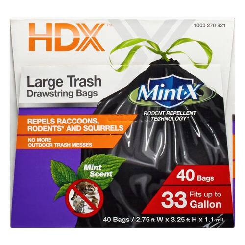 Trash Bag 33 Gal. Black Rodent-Repellent PCR version (40-Count)