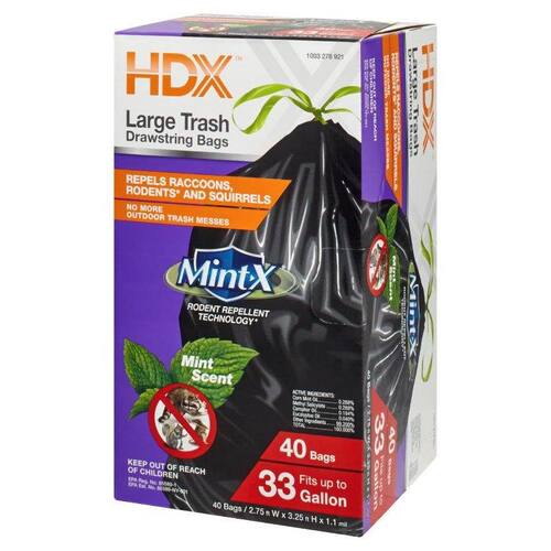 Trash Bag 33 Gal. Black Rodent-Repellent PCR version (40-Count)