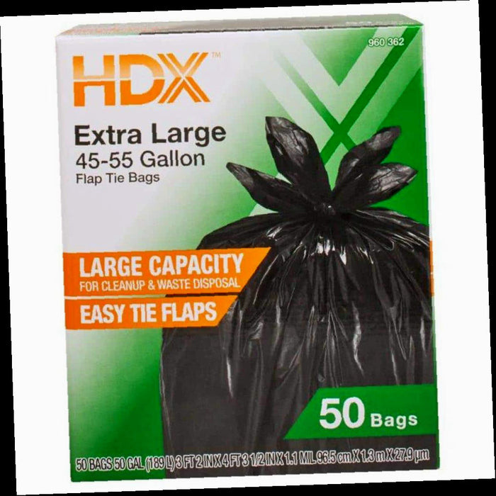 Trash Bags Extra Large Black 50 Gal. (50-Count)