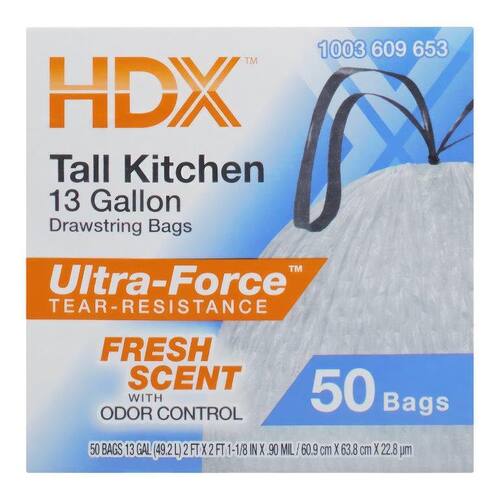 Trash Bags 13 Gallon White Fresh Scent Drawstring (50-Count)