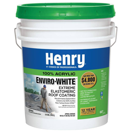 Roof Coating Acrylic 687 Elastomeric Reflective Enviro-White 4.75 gal.