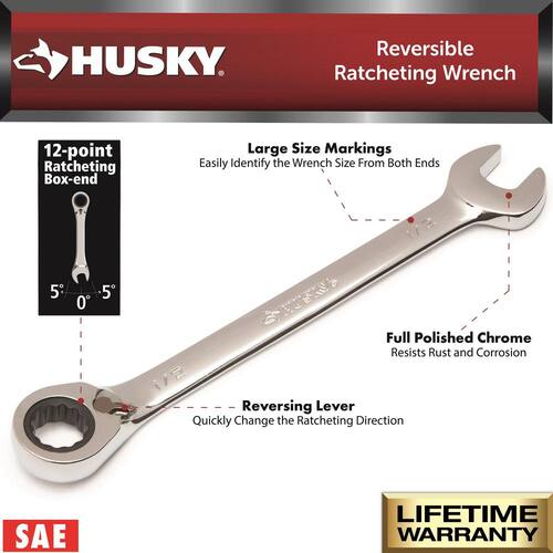 Reversible Ratcheting Combination Wrench, 1/2 in.