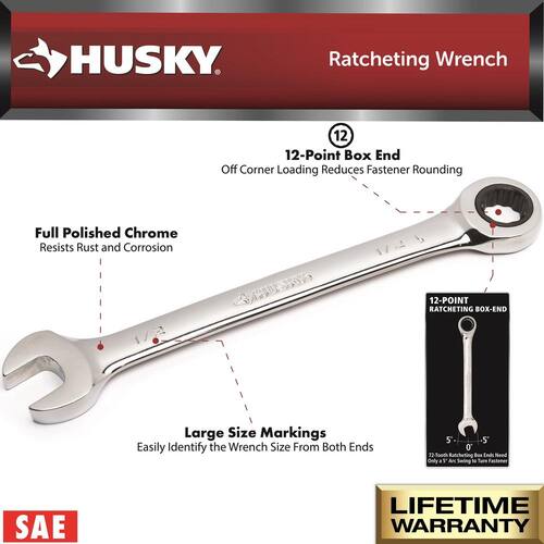 Ratcheting Combination Wrench, 1 in. 12-Point SAE