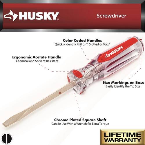 Square Shaft Standard Slotted Screwdriver, 1/4 in. x 4 in.