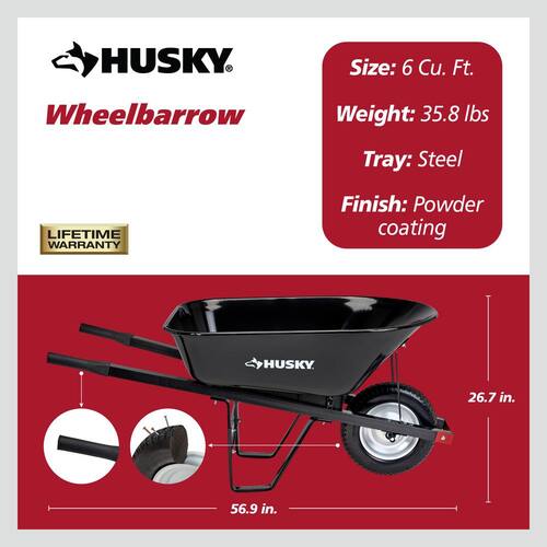 Steel Wheelbarrow 6 cu. ft. with Flat Free Tire