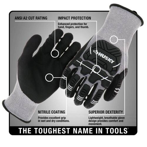 Work Glove Nitrile Coated Impact ANSI 2 Cut Level Large