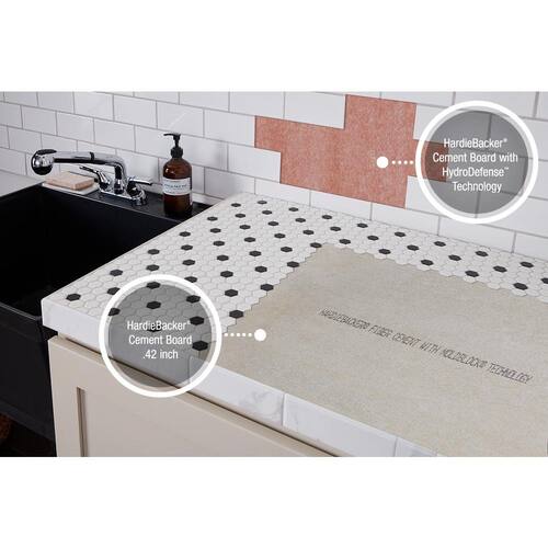 Waterproof Cement Backer Board 0.42 in. x 3 ft. x 5 ft. with HydroDefense Technology.