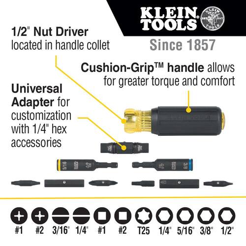 Multi-Bit Screwdriver/Nut Driver, 11-in-1, Impact-Rated