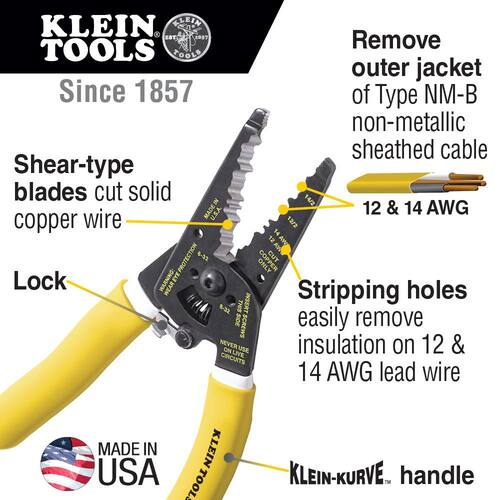 Dual Non-Metallic Cable Stripper and Cutter, 7-3/4 in., Klein-Kurve