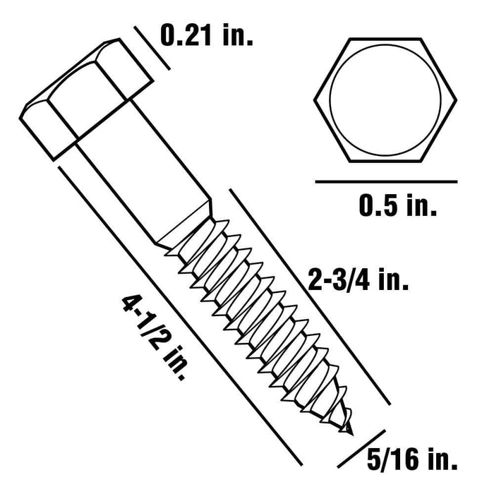 Lag Bolt 5/16 in. x 4-1/2 in. Hex Head Zinc Plated (25-Pack) 3
