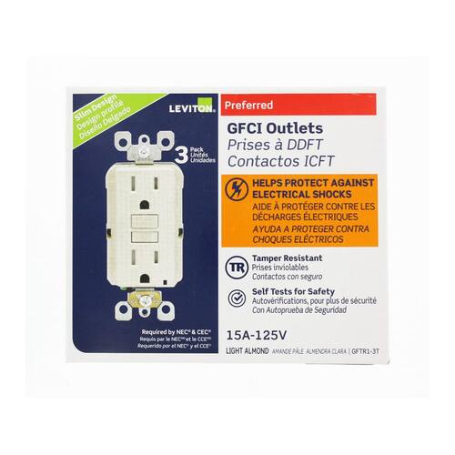 GFCI Outlet Duplex SmarTest Self-Test SmartlockPro Tamper Resistant Light Almond 15 Amp 125-Volt (3-Pack)