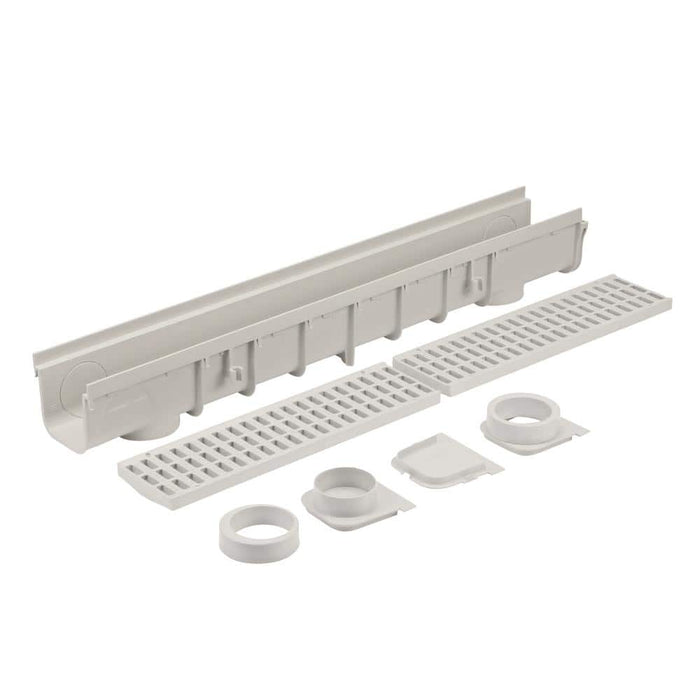 Channel Drains 3 in. x 40 in. Kit with Grate Polypropylene Grey 4