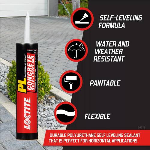 Polyurethane Sealant, PL Self-Leveling Concrete, Grey, 10 oz. Cartridge (each)