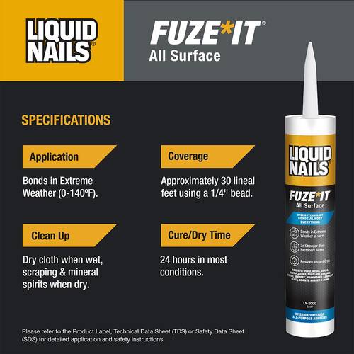 Construction Adhesive, Fuze It, All Surface, Gray, 9 oz.