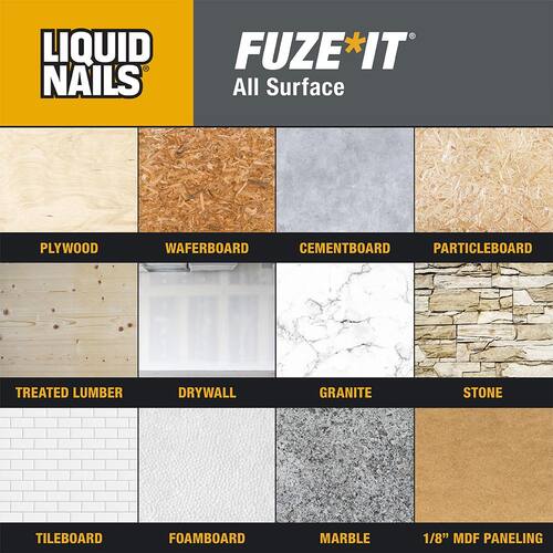 Construction Adhesive, Fuze It, All Surface, Gray, 9 oz.