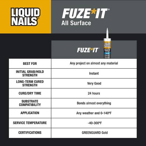 Construction Adhesive, Fuze It, All Surface, Gray, 9 oz.