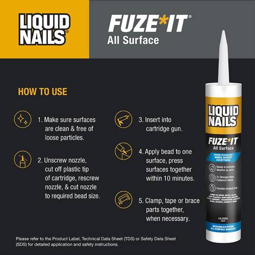 Construction Adhesive, Fuze It, All Surface, Gray, 9 oz.