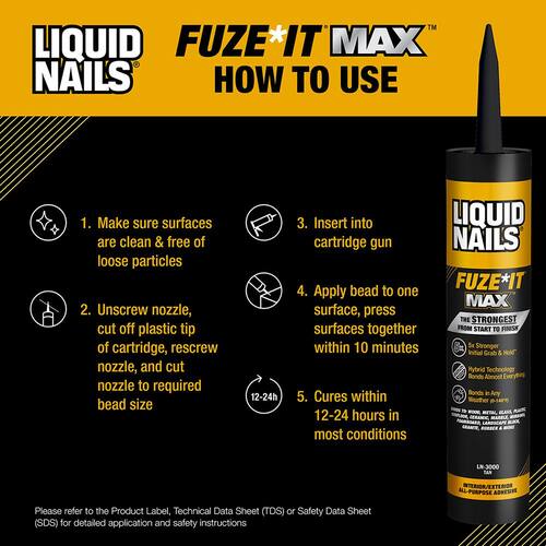 Construction Adhesive, Fuze It Max, All Surface, Interior/Exterior, 9 oz.