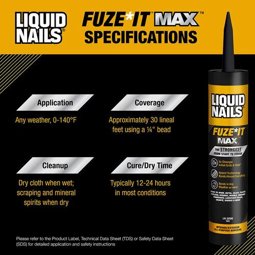 Construction Adhesive, Fuze It Max, All Surface, Interior/Exterior, 9 oz.