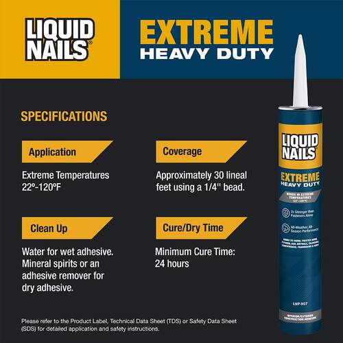 Construction Adhesive, Extreme Heavy Duty, White, Interior and Exterior, 10 oz.