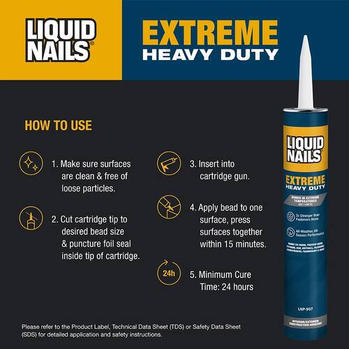 Construction Adhesive, Extreme Heavy Duty, White, Interior and Exterior, 10 oz.