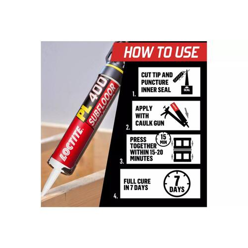 Construction Adhesive, PL 400 Subfloor, All Weather Latex, Tan, 28 oz. Cartridge (each)