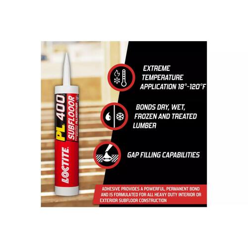 Construction Adhesive, PL 400 Subfloor, All Weather Latex, Tan, 28 oz. Cartridge (each)