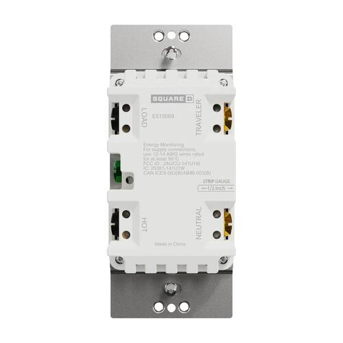 Rocker Switch 15 Amp Single Pole/3-Way Wi-Fi Energy Monitoring Matte White with Back Wire Clamps Light Switch X Series