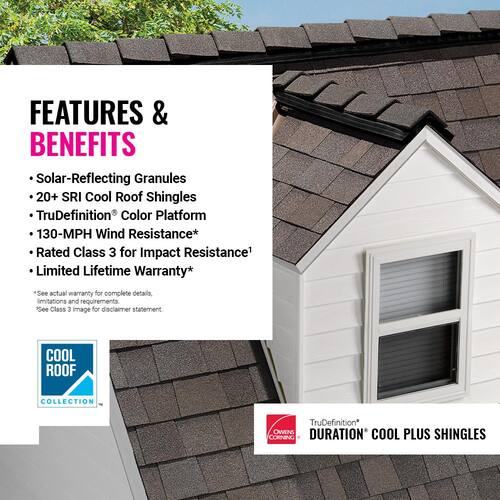 Architectural Shingles, TruDefinition Duration Cool Plus Midnight, 32.8 sq. ft. Per Bundle (21-Pieces)