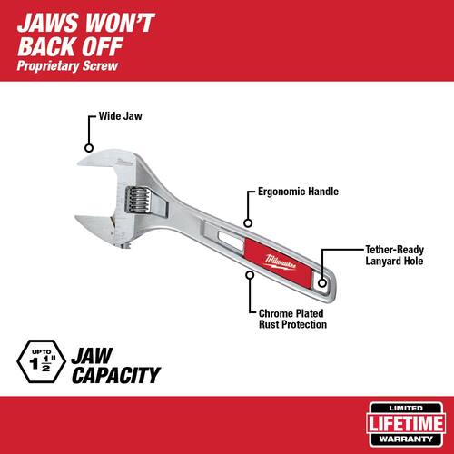 Wide Jaw Adjustable Wrench, 8 in.