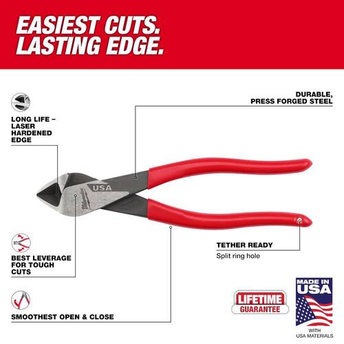 Cutting Pliers, 8 in., with Dipped Grip, Diagonal