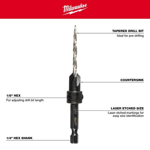 Wood Countersink Drill Bit Set (3-Piece), #6/#8/#10