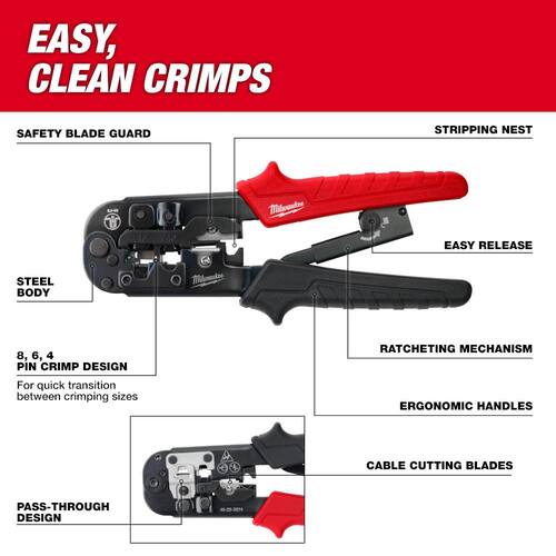 Pass-Through Crimper & Stripper, Ratcheting