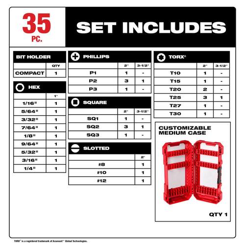 SHOCKWAVE Impact Duty Alloy Steel Screw Driver Bit Set (35-Piece)