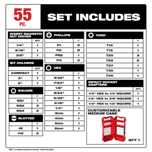 SHOCKWAVE Impact Duty Alloy Steel Screw Driver Bit Set with PACKOUT Accessory Case (55-Piece)